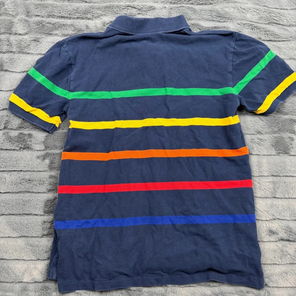 Polo Ralph Lauren Kids Navy Multi Color Stripe Cotton Polo Shirt Size L 14-16